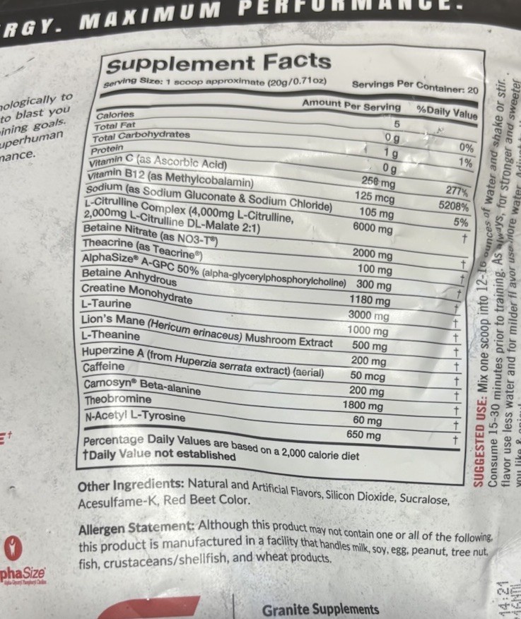 Granite® Essential Pre-Workout 400g Sour Power Exp 7/25