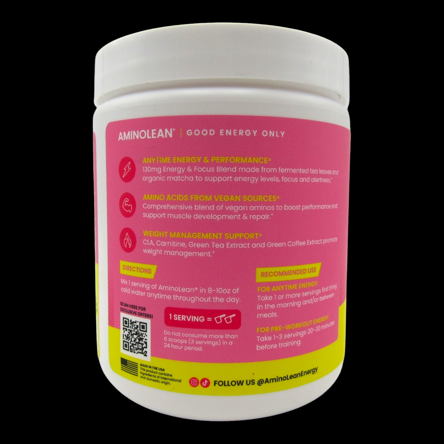 RSP Amino Lean Pre-Workout Pink Lemonade Dietary Supplement 7.23 oz Exp 04/2027
