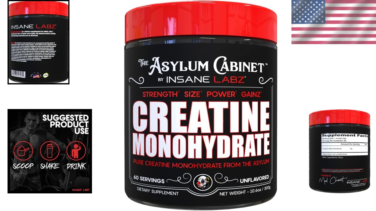 Unflavored Creatine Monohydrate – 60 Servings, 5g Per Serving for Strength Boost