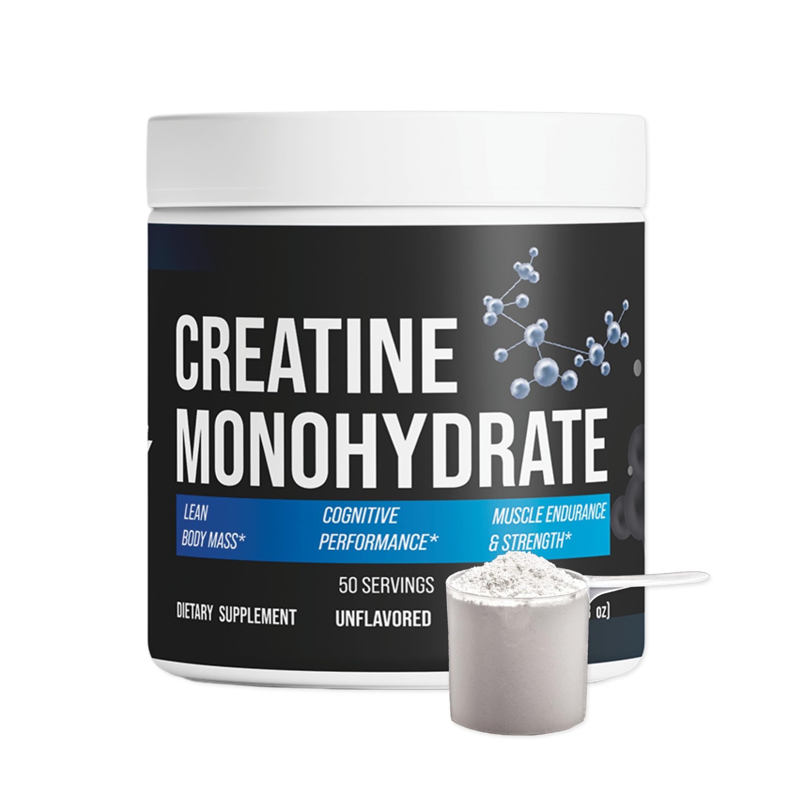 Pure Creatine Monohydrate Powder – Vegan, Gluten-Free, No Additives – 50 Serving