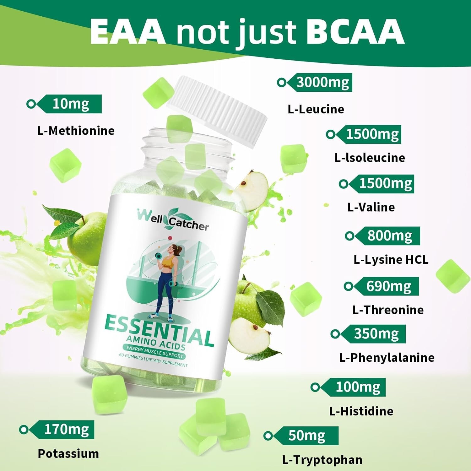 EAA Gummies Essential Amino Acids – All 9 Essential Aminos and All Branched-C…