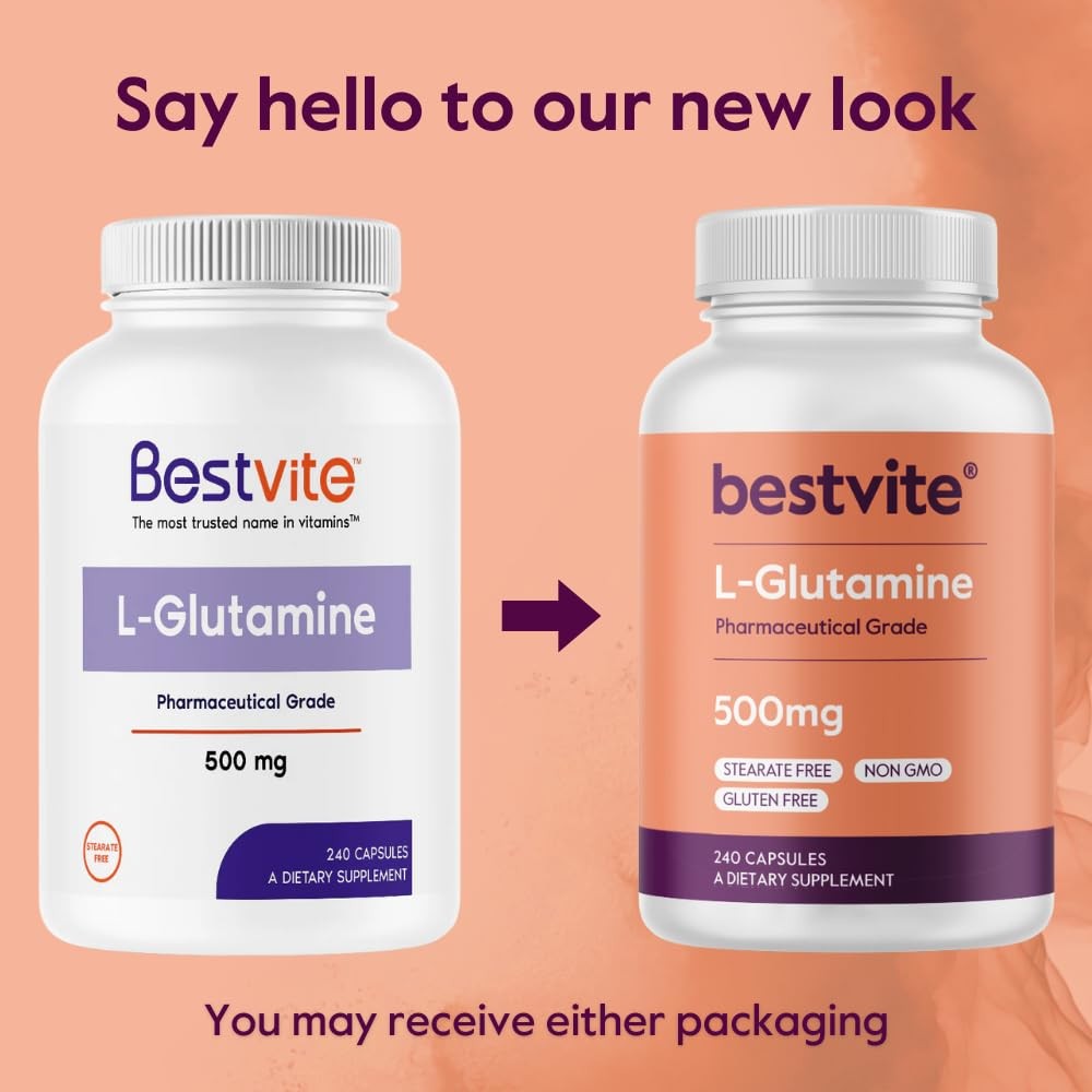 BESTVITE LGlutamine 500mg per Capsule 240 Capsules No Dicalcium Phosphate N…