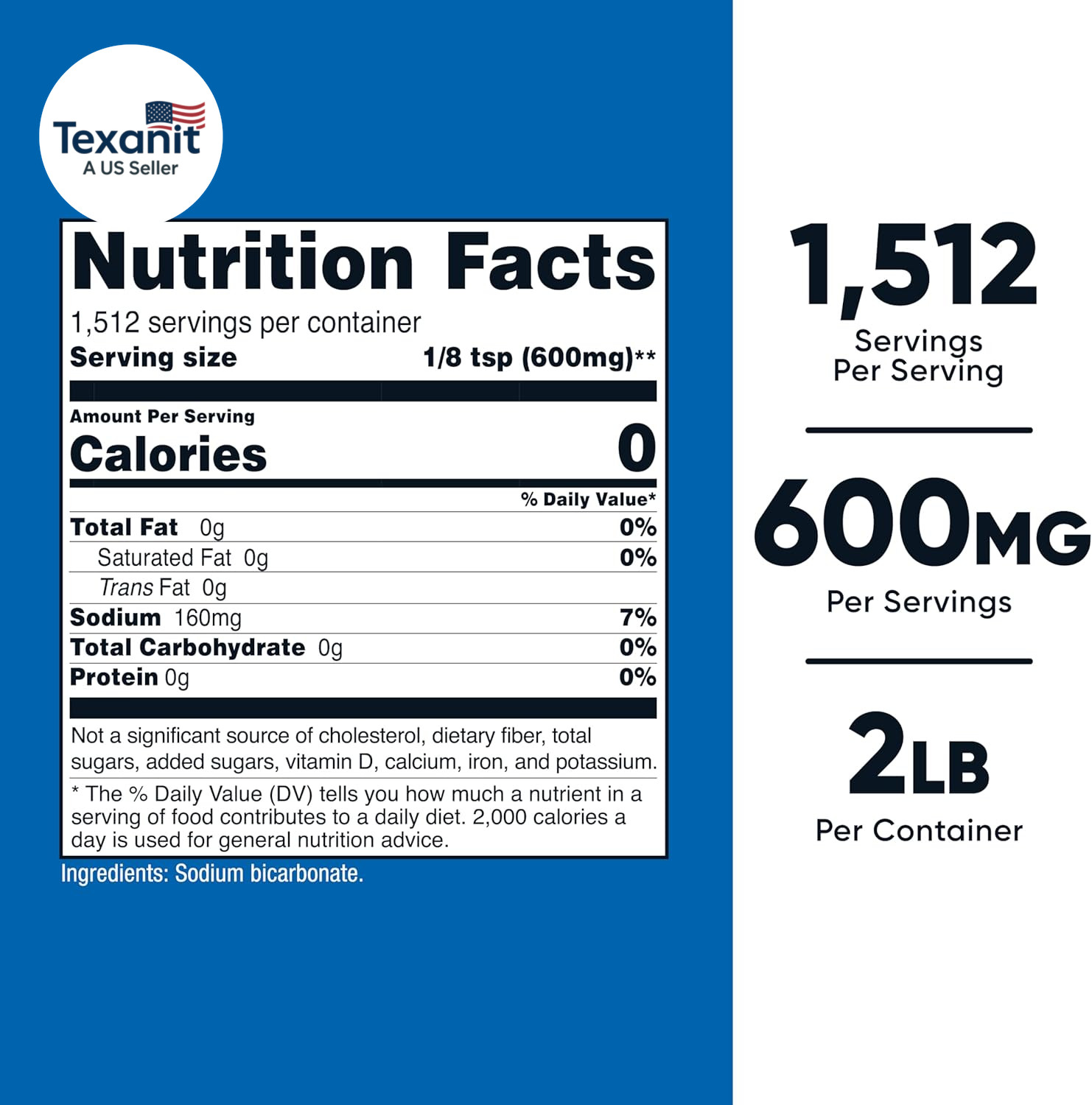 Sodium Bicarbonate (2 LB) – 600Mg per Serving, Non-Gmo, Gluten Free