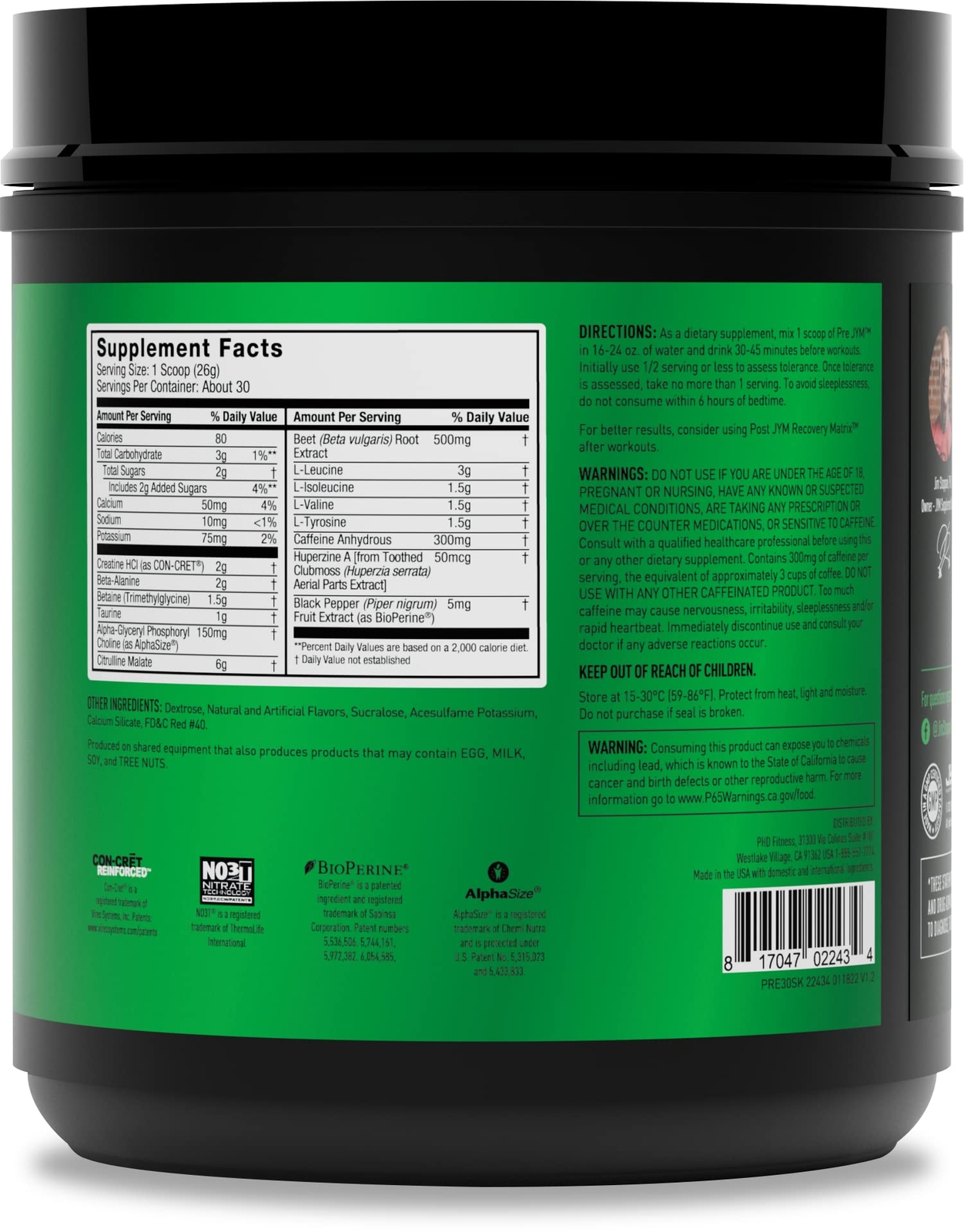 Pre JYM Pre Workout Powder 30 Servings Enhanced Strength Energy and Focus