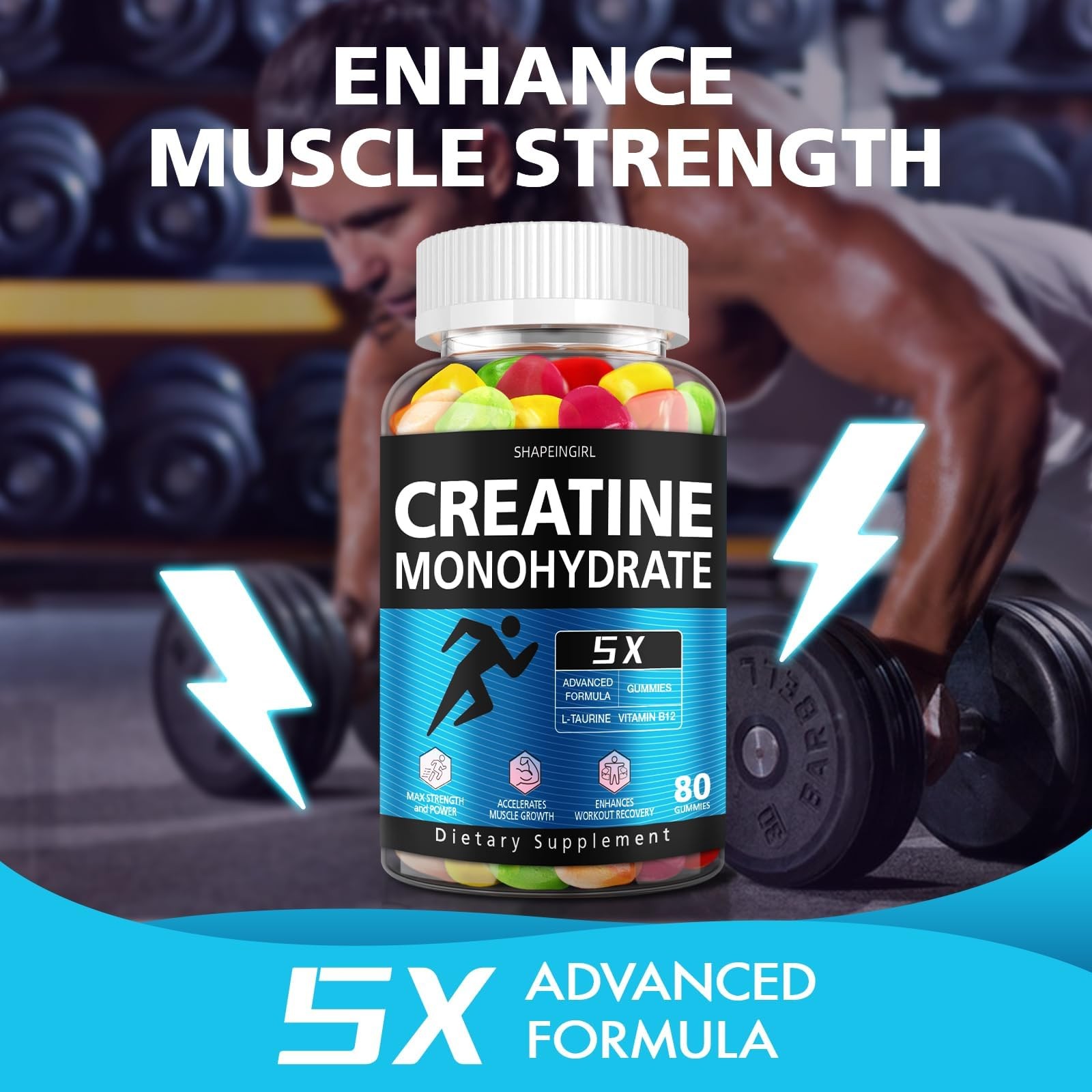SHAPEINGIRL Creatine Monohydrate Gummies for Men & Women Low Sugar Chewable …