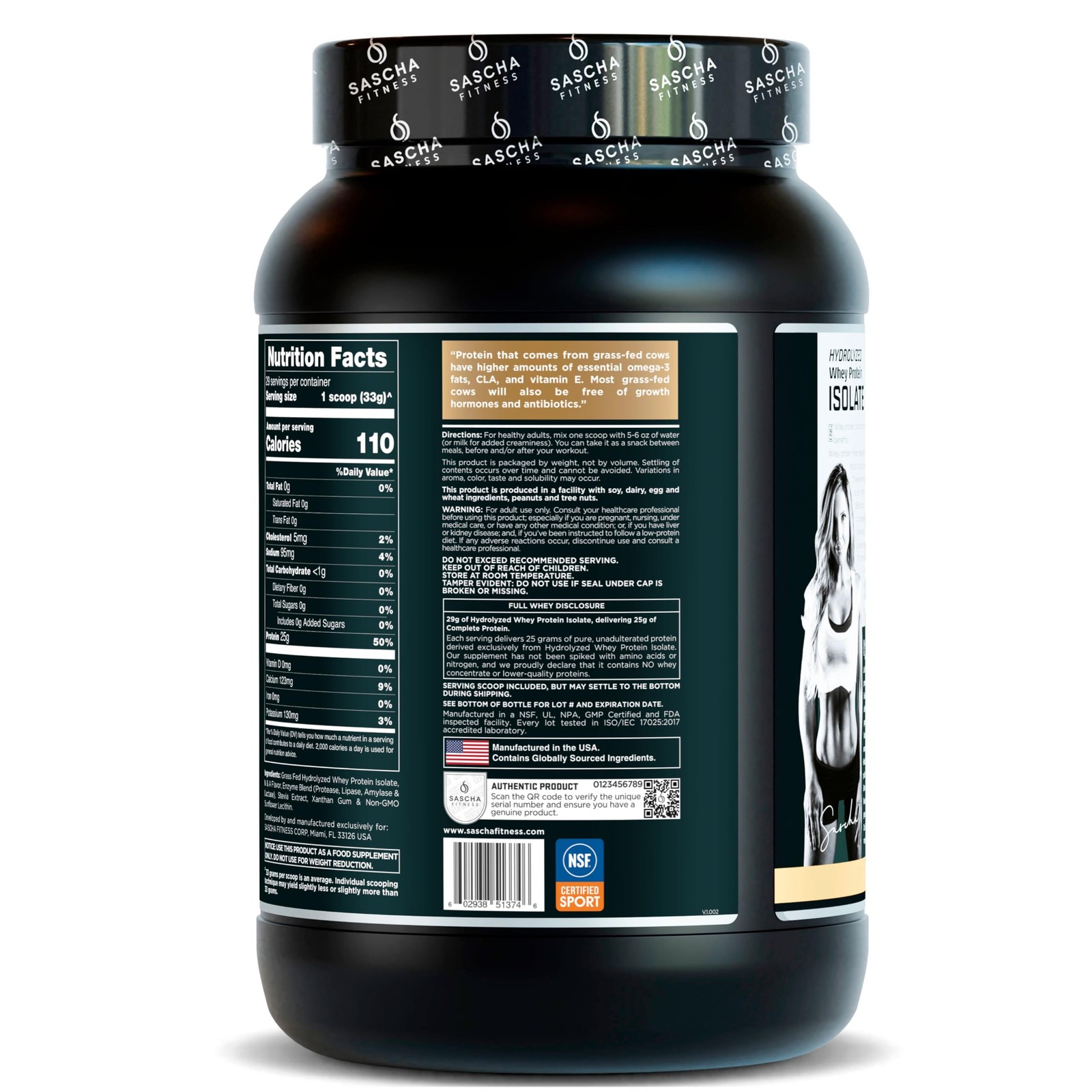 Sascha Fitness Hydrolyzed Whey Protein Isolate,100% Grass-Fed (2 Pounds, All ) (
