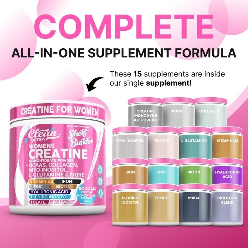 Creatine Monohydrate for Women BCAA Collagen Biotin Skin Hair Support