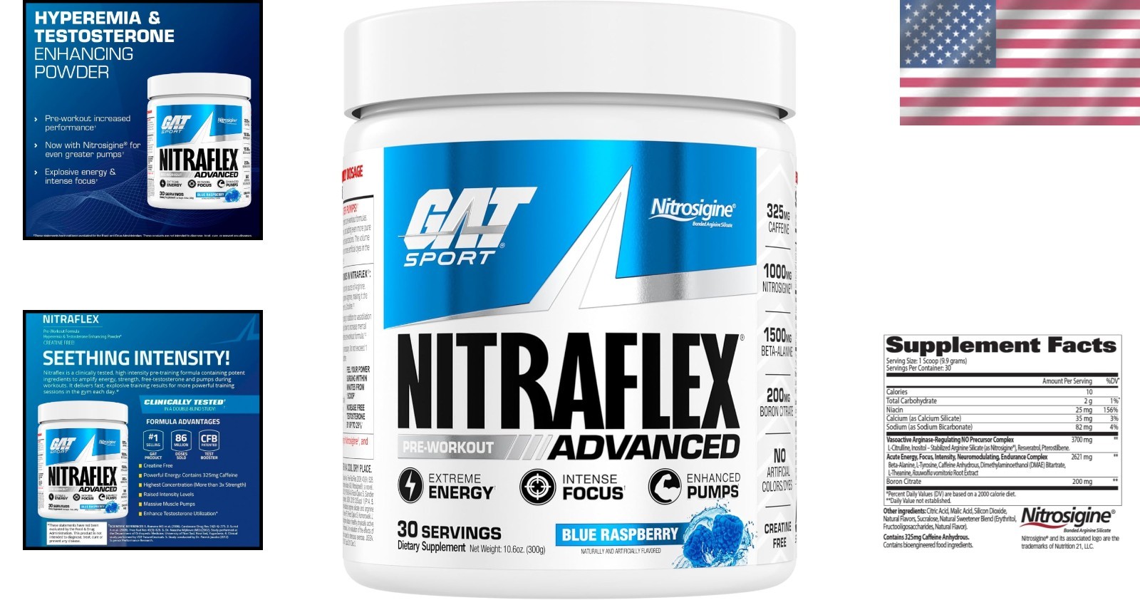 Nitraflex Blue Raspberry Pre-Workout – Boosts Energy & Performance, 30 Servings