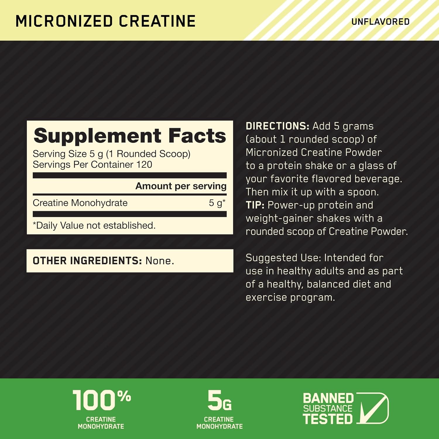 Optimum Nutrition Micronized Creatine Monohydrate Powder, Unflavored