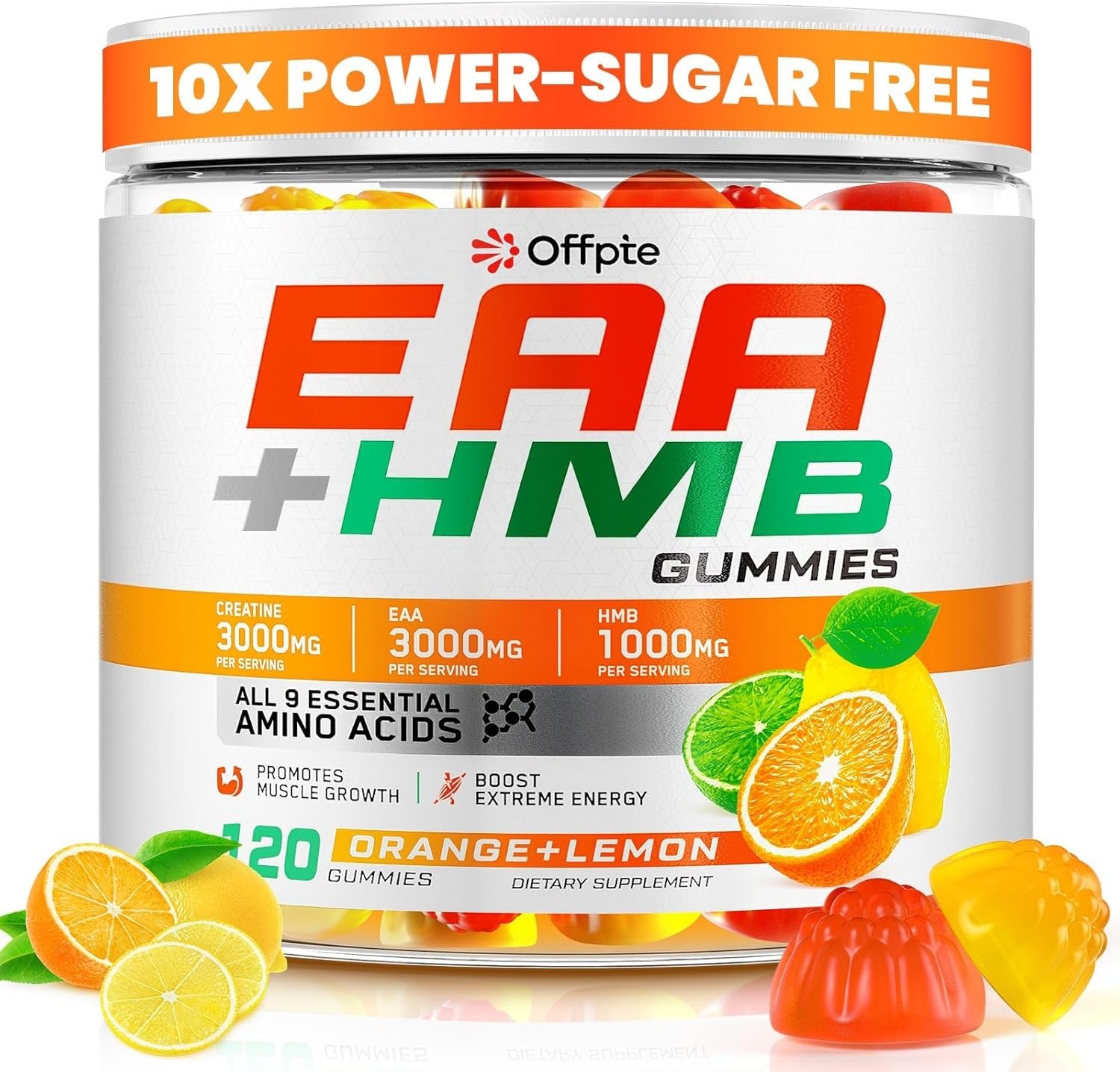 EAA Gummies,All Branched-Chain Aminos (BCAAs)with HMB Creatine Monohydrate-120Ct