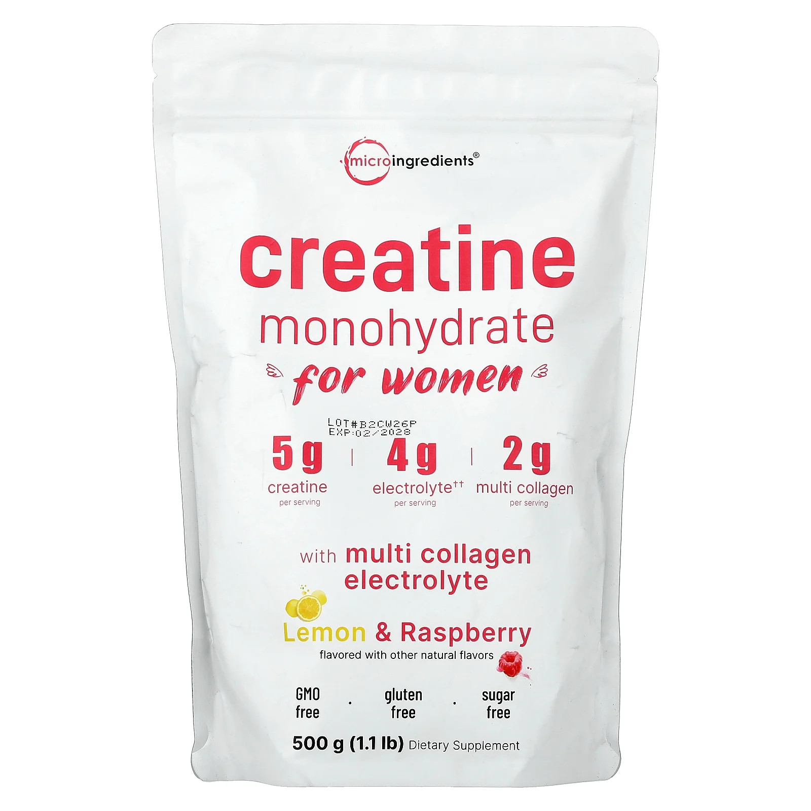 Creatine Monohydrate For Women, Lemon & Raspberry, 1.1 lb (500 g)