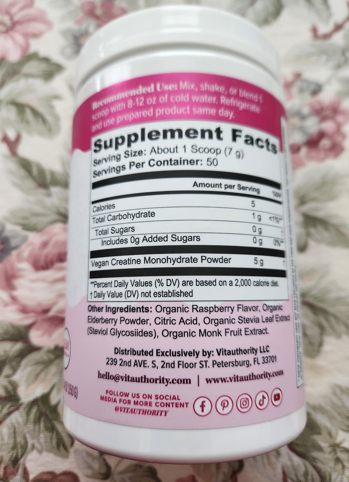 Vitauthority Women’s Micronized Creatine Monohydrate Powder ~ RASPBERRY FLAVOR