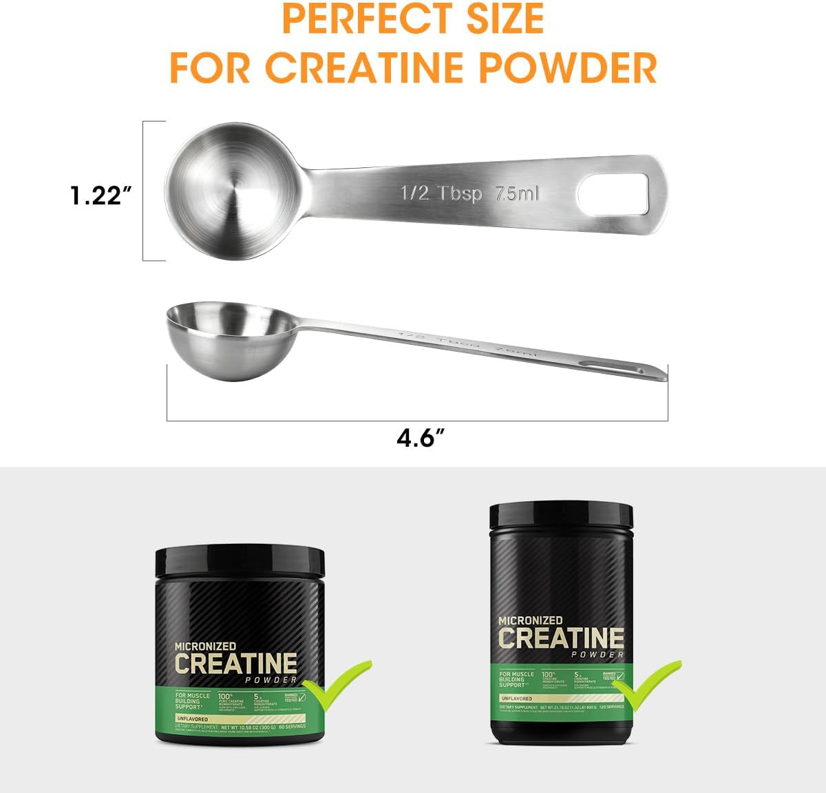 5G Creatine Scoop,2 Pack Stainless Steel Measuring Scoops for Creatine Monohydra