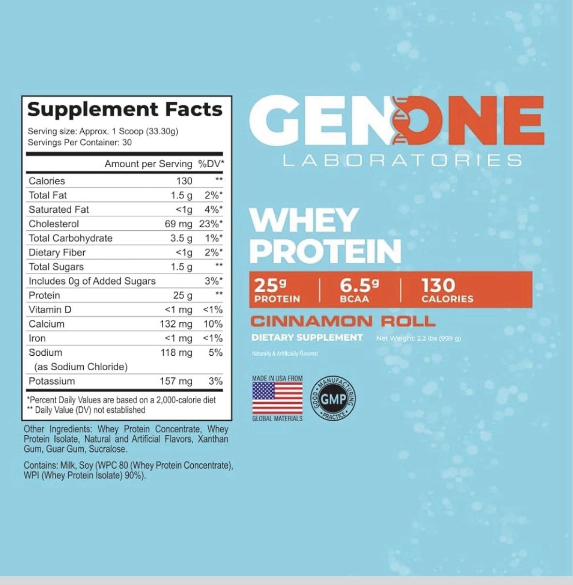GenOne Whey Protein Powder Isolate, 25g Protein Cinnamon Roll 2.2lbs