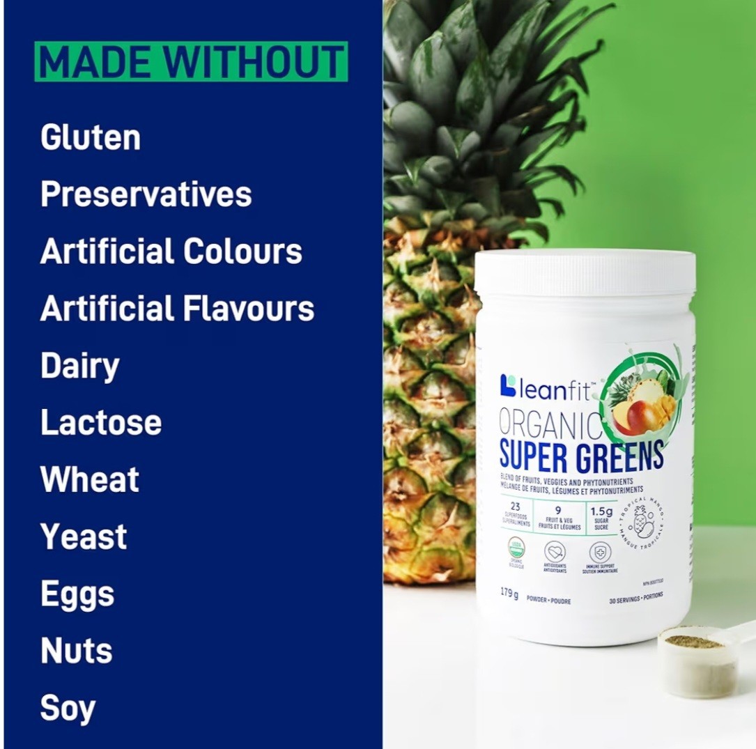 LeanFit Organic Super Greens 2-Pack Natural + Tropical Mango 60 Servings Total