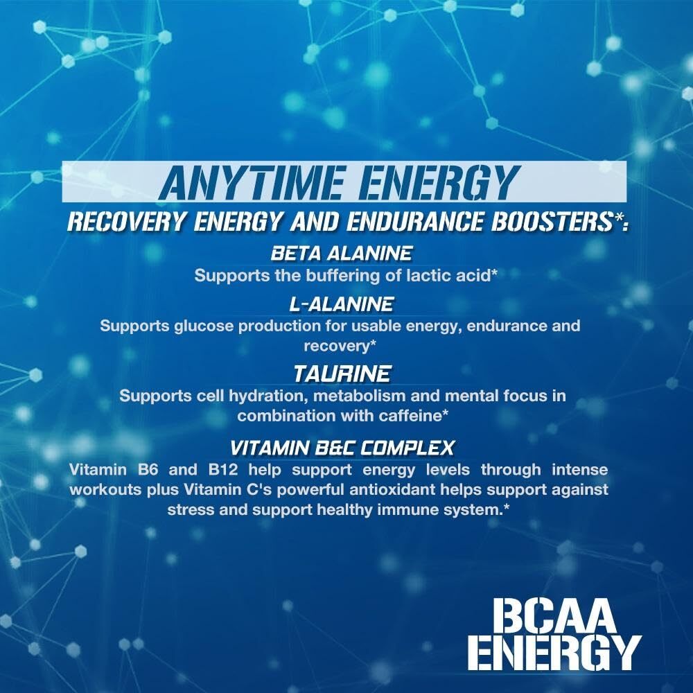 EVL BCAA Energy Blue Raz Powder 30 Servings Amino Acid Preworkout Drink