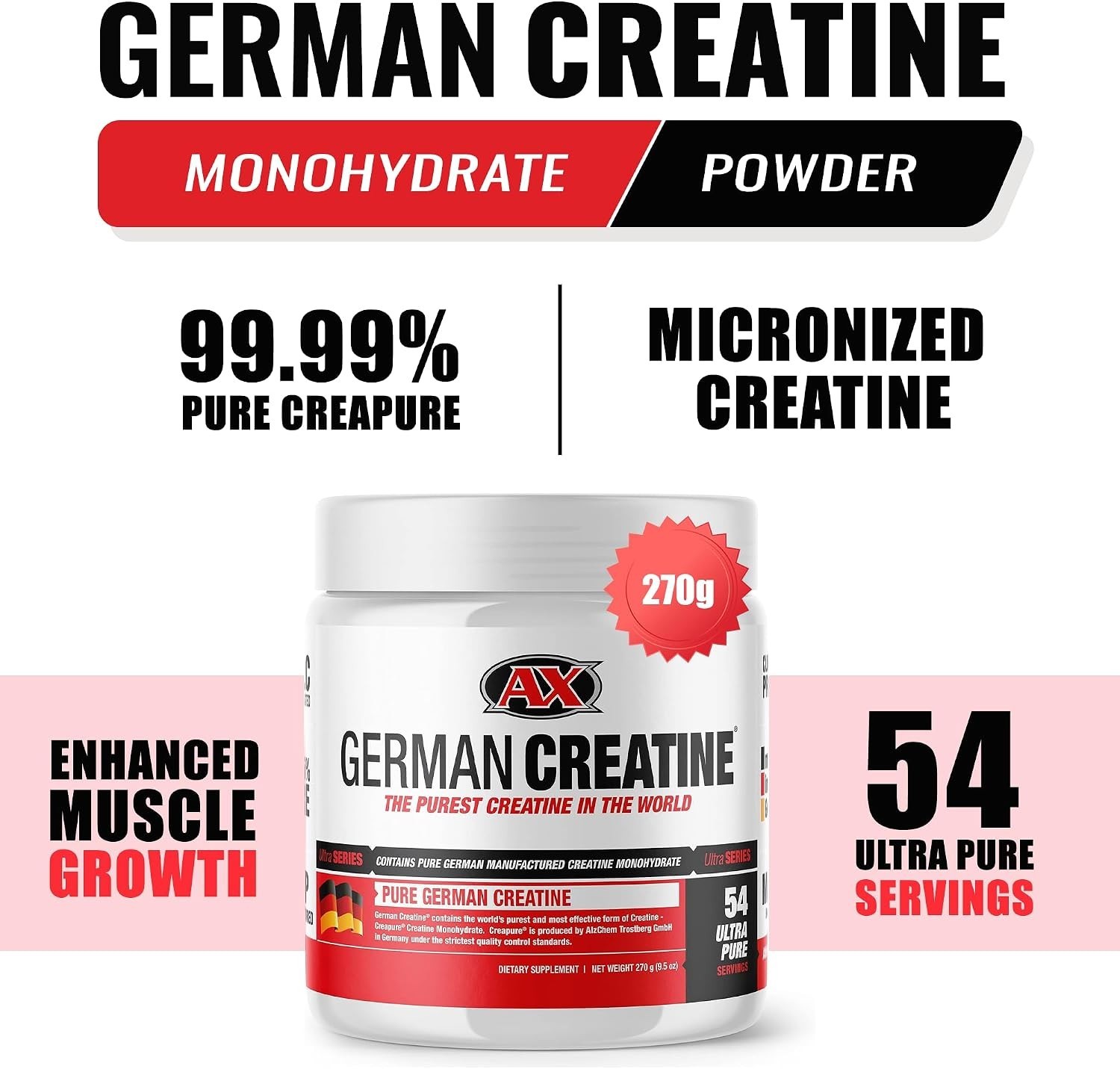Micronized Creatine Monohydrate Powder, 99.99% Pure Creapure for Muscle Growt…