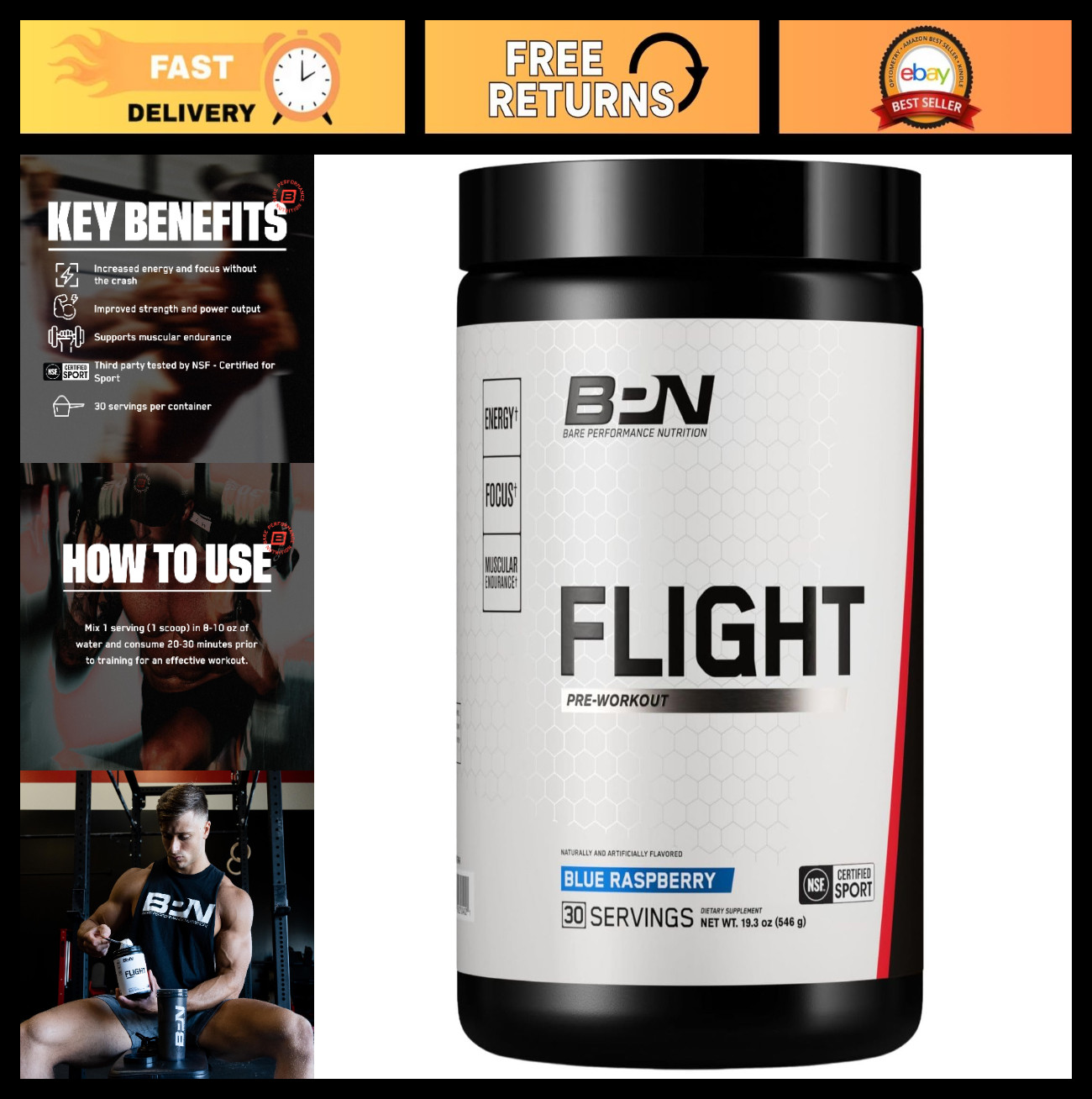 Pre Workout Supplement for Energy & Focus, Endurance & Muscle Pumps, Blue Raspbe
