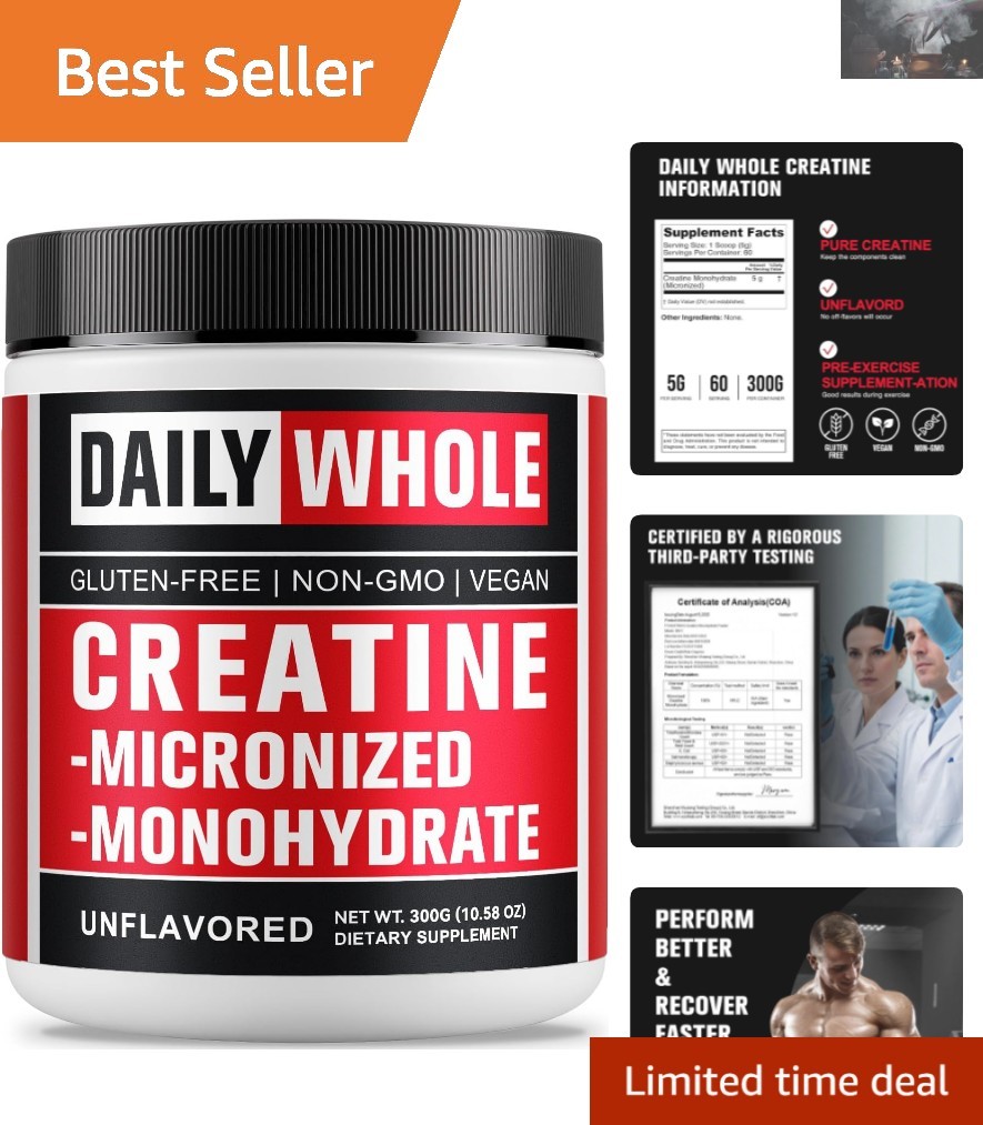 Unflavored Micronized Creatine 300g – 60 Servings for Optimal Energy Management