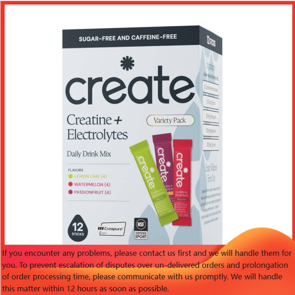 Create Wellness Creatine + Electrolytes Mix Monohydrate Stick Packs NSF 12ct