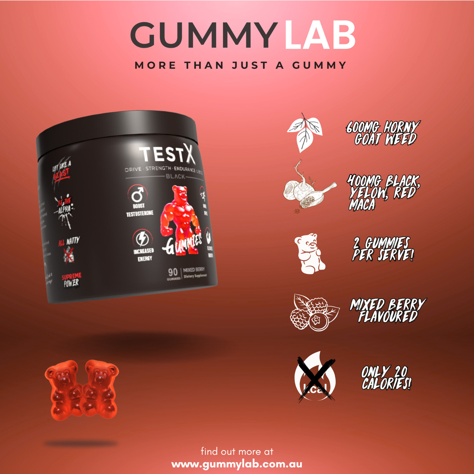 Creatine Gummies & Testosterone Booster Gummies Twin Pack Increase Test & Gains