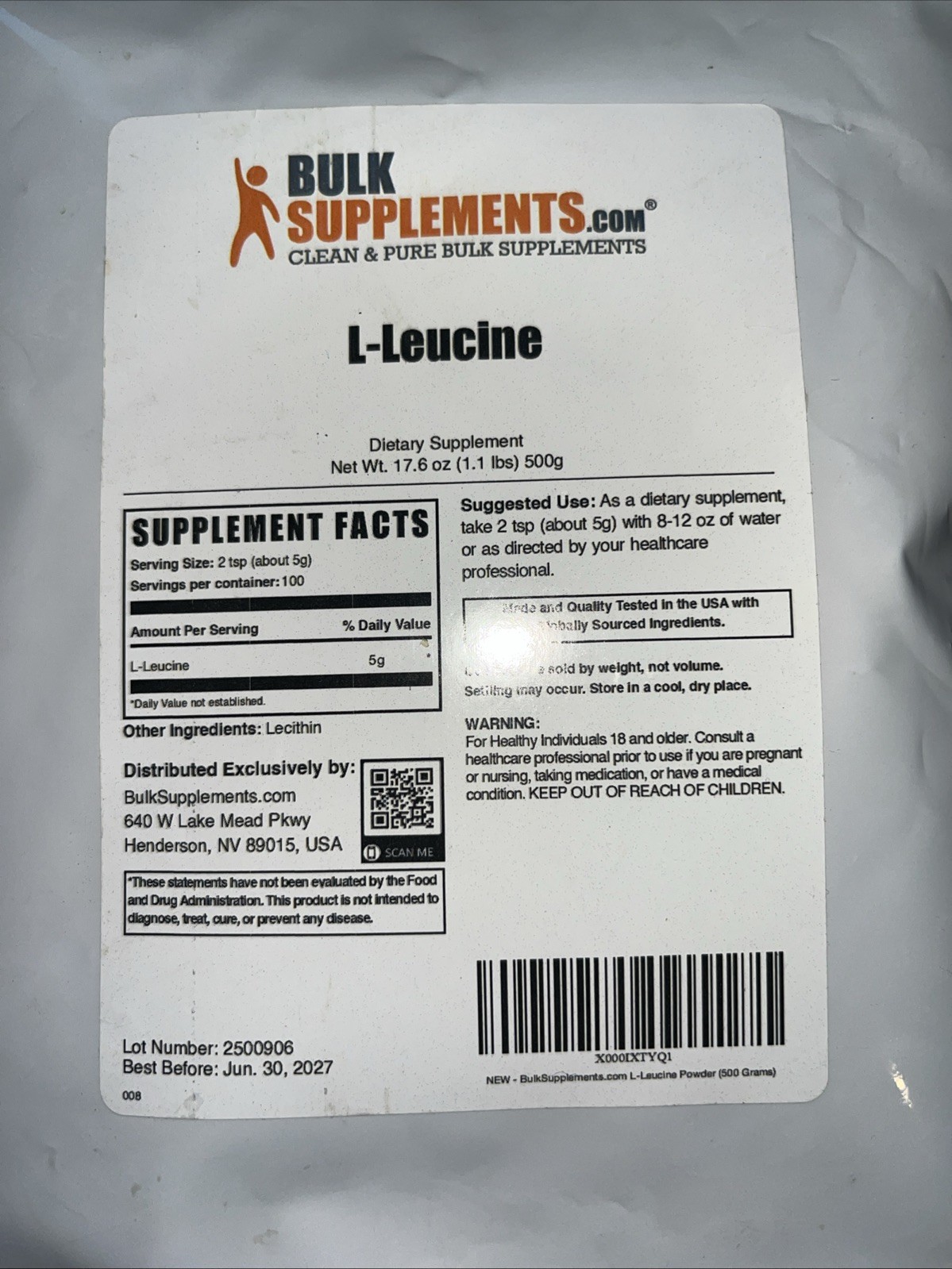 BulkSupplements.com L-Leucine Powder – Amino Acids Supplement – BCAAs Amino