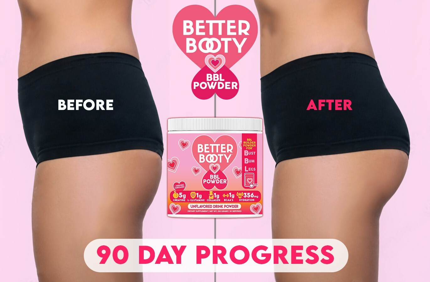 Better Booty BBL Powder Creatine for Women Glute Builder w Collagen BCAA’s Drink
