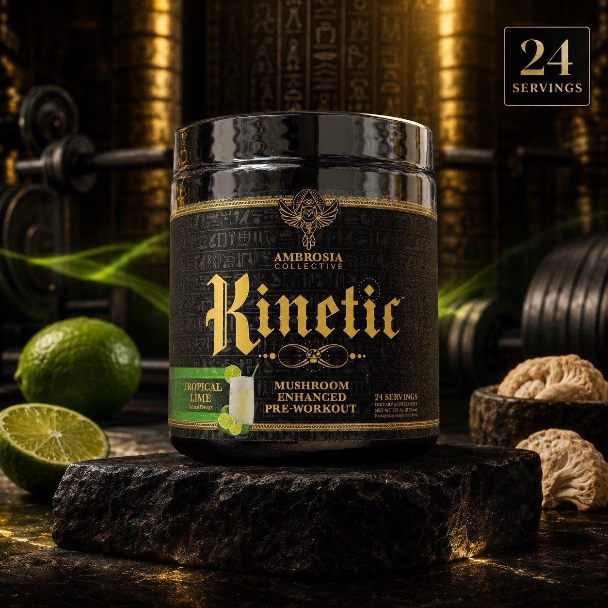 Kinetic Mushroom Enhanced Pre Workout Ambrosia Collective Tropical Lime
