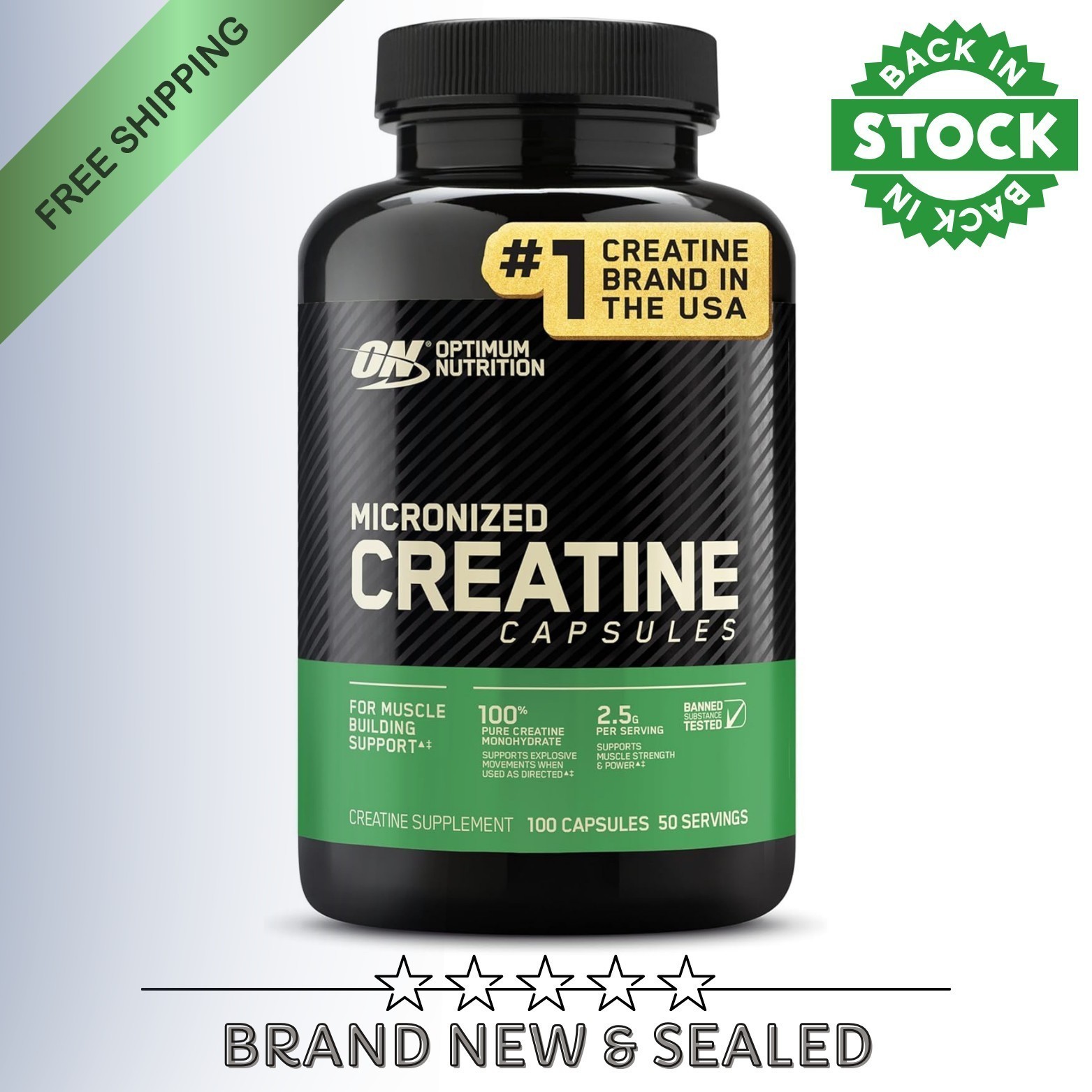 Optimum Nutrition Micronized Creatine Capsules 2.5g100 Count Muscle Building-