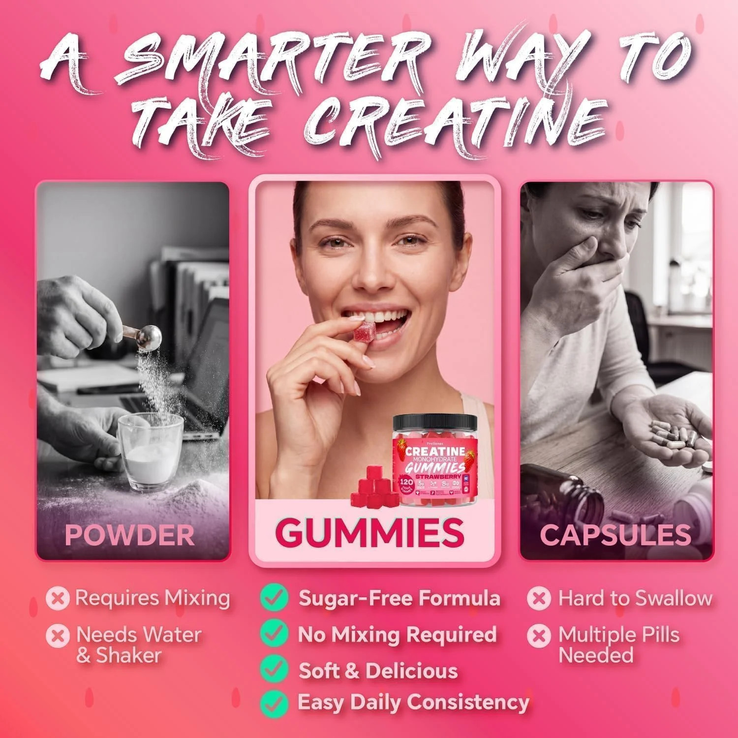 Creatine Monohydrate Gummies 5000mg for Women & Men, Strawberry, 120 Count | NSF