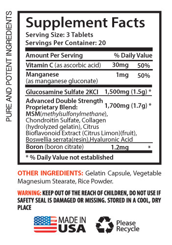 reduce joint friction – GLUCOSAMINE & MSM 3200mg – antioxidant formula 2B