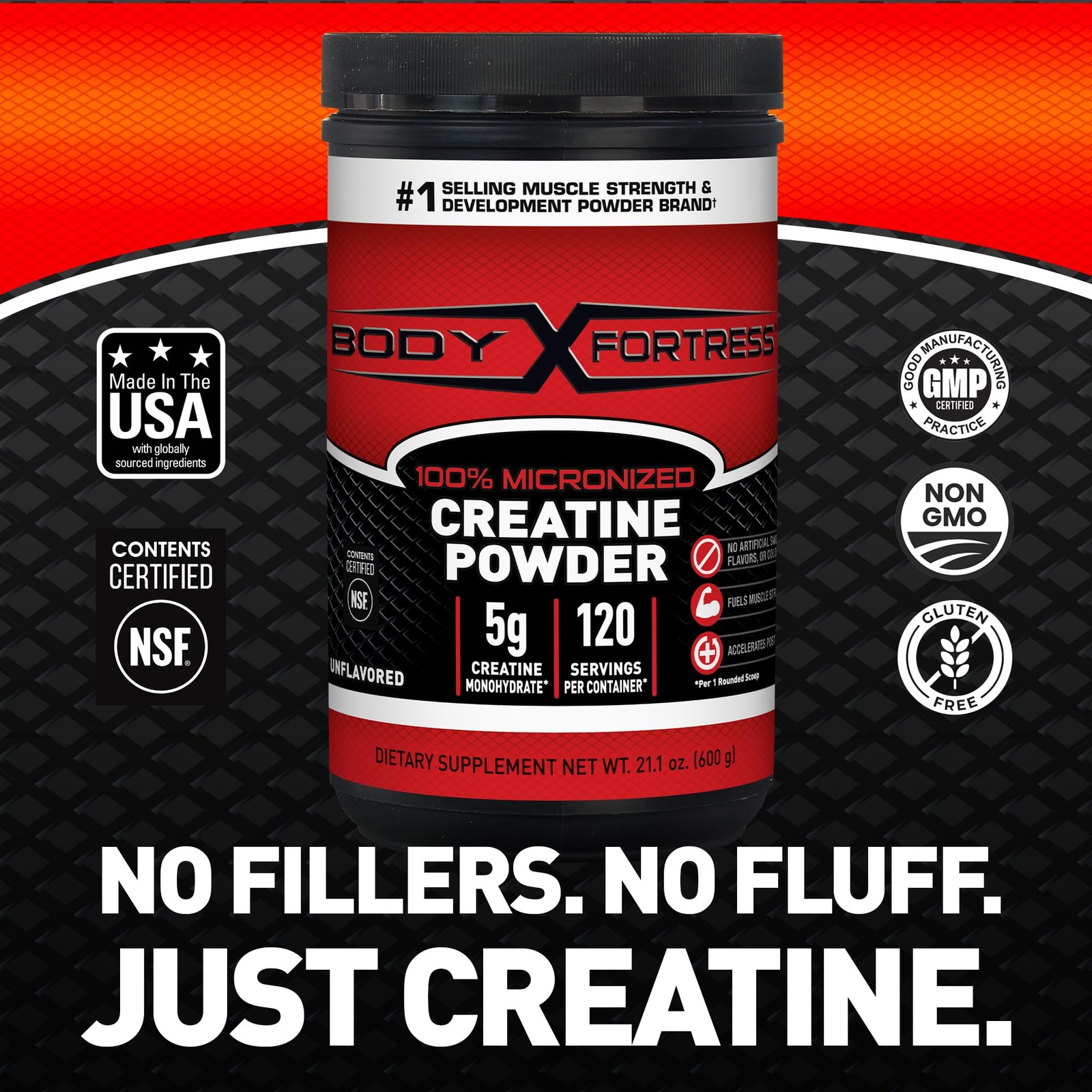 Body Fortress 100% Creatine Monohydrate Powder Unflavored Micronized Creatin…