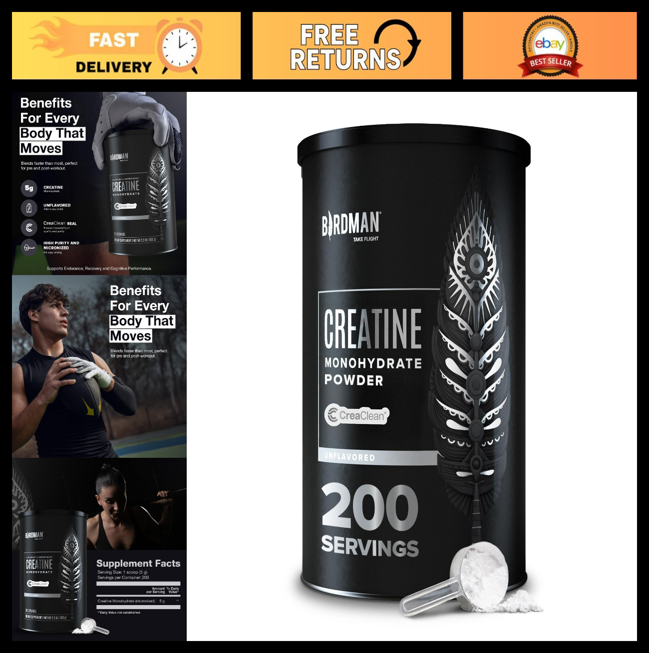 Micronized Creatine Monohydrate Powder – Vegan, Caffeine Free, Muscle Recovery,