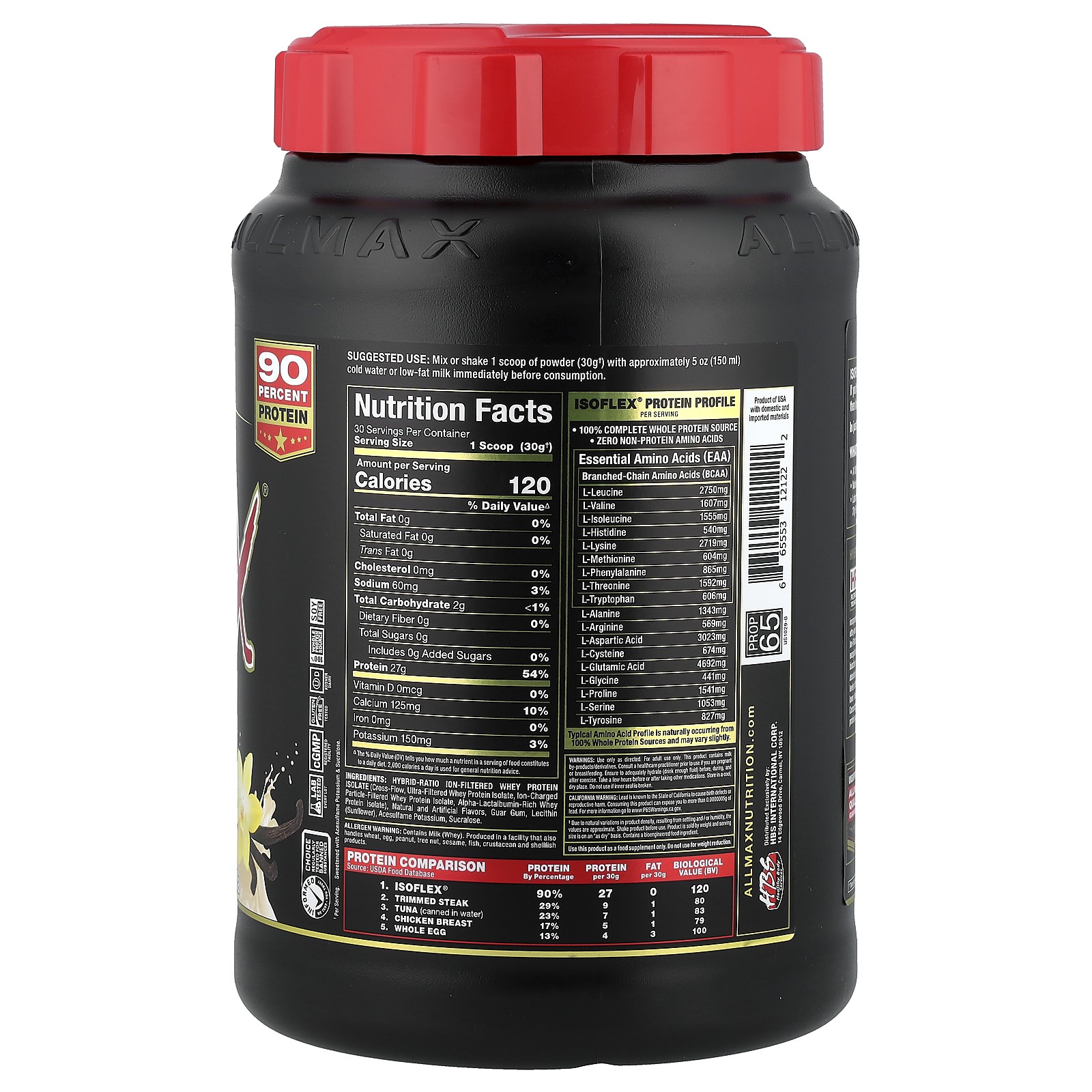 Isoflex, 100% Pure Whey Protein Isolate, Vanilla, 2 lbs (907 g)
