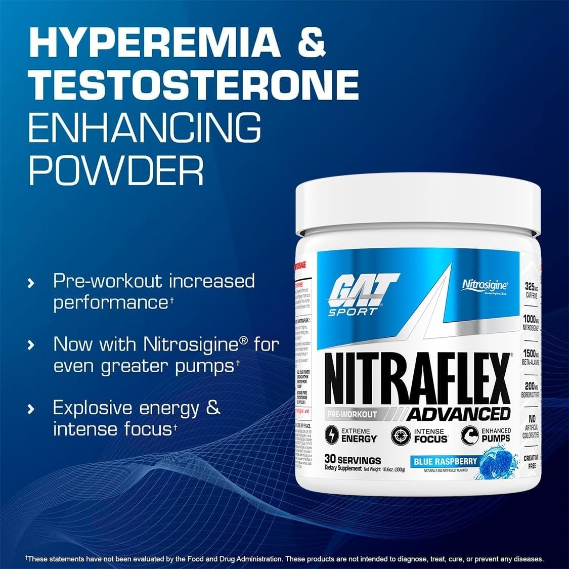 Nitraflex Blue Raspberry Pre-Workout – Boosts Energy & Performance, 30 Servings