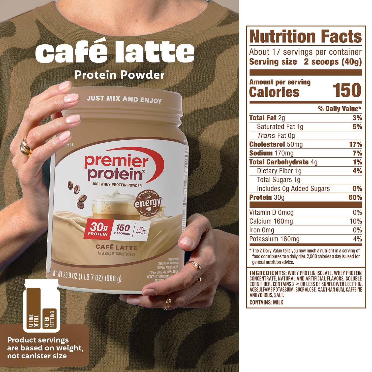 30g High Protein Powder, 100% Whey, Café Latte, 17 Servings