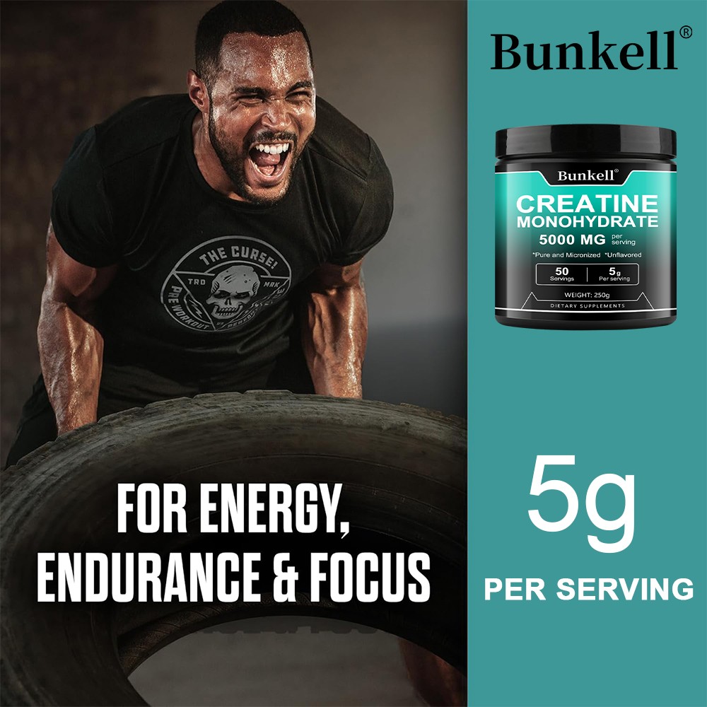 Creatine Monohydrate Pure Powder 5000mg Micronized by Bunkell *Unflavored