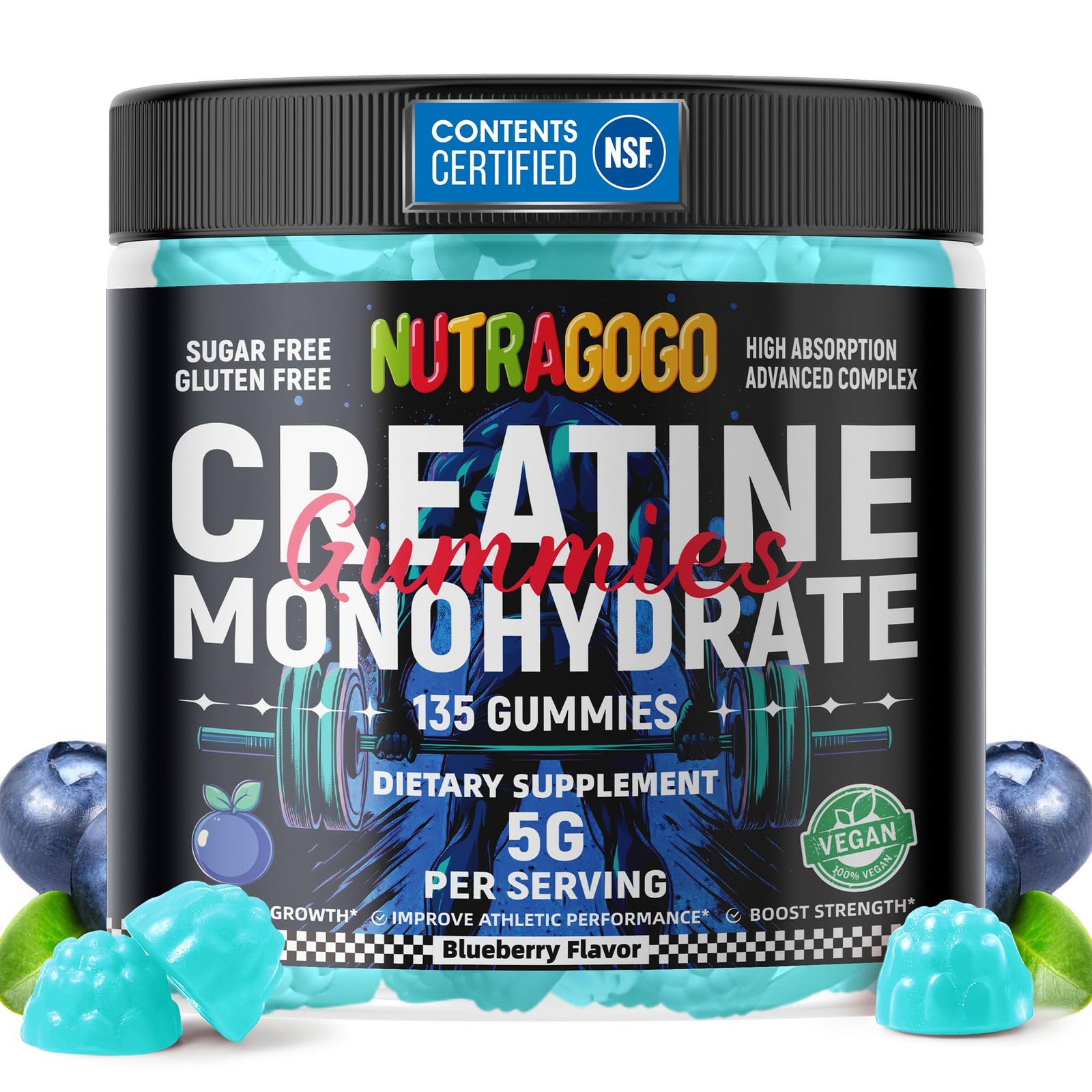 NUTRAGOGO NSF Certified Creatine Gummy – Creatine Monohydrate Gummies for Men…