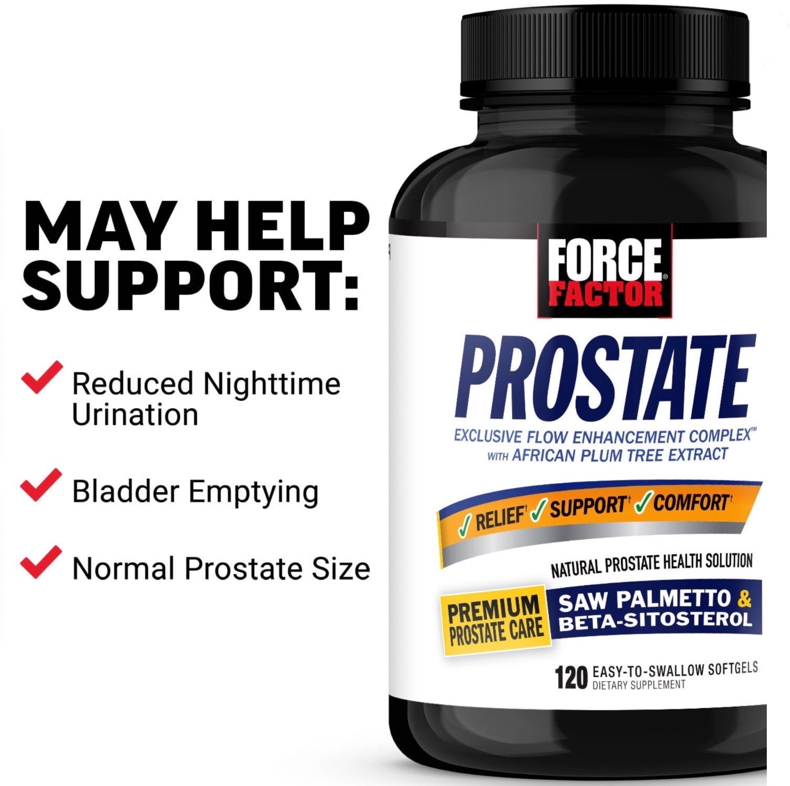 Force Factor Prostate Support Bladder Flow – Saw Palmetto Beta-Sitosterol 120ct