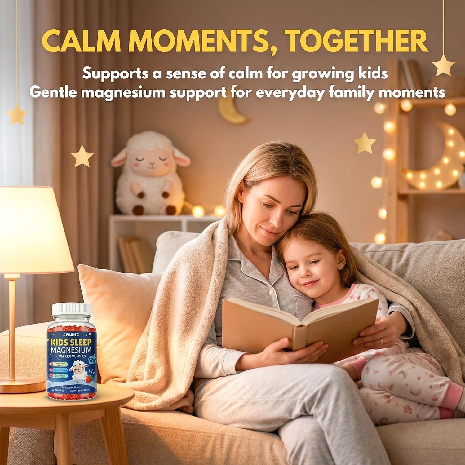Magnesium Gummies for Kids, Magnesium Glycinate Gummies with Chamomile, Lemon