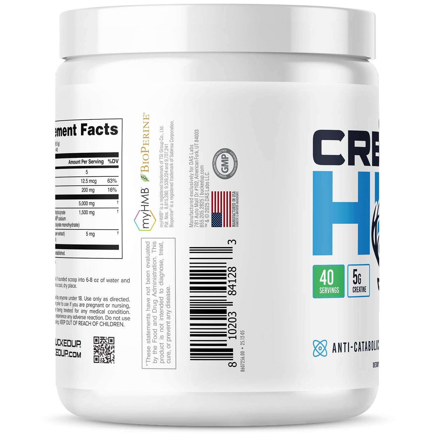 Creatine HMB 40 Servings Unflavored | 5g Creatine Monohydrate with 1.5g myHMB…