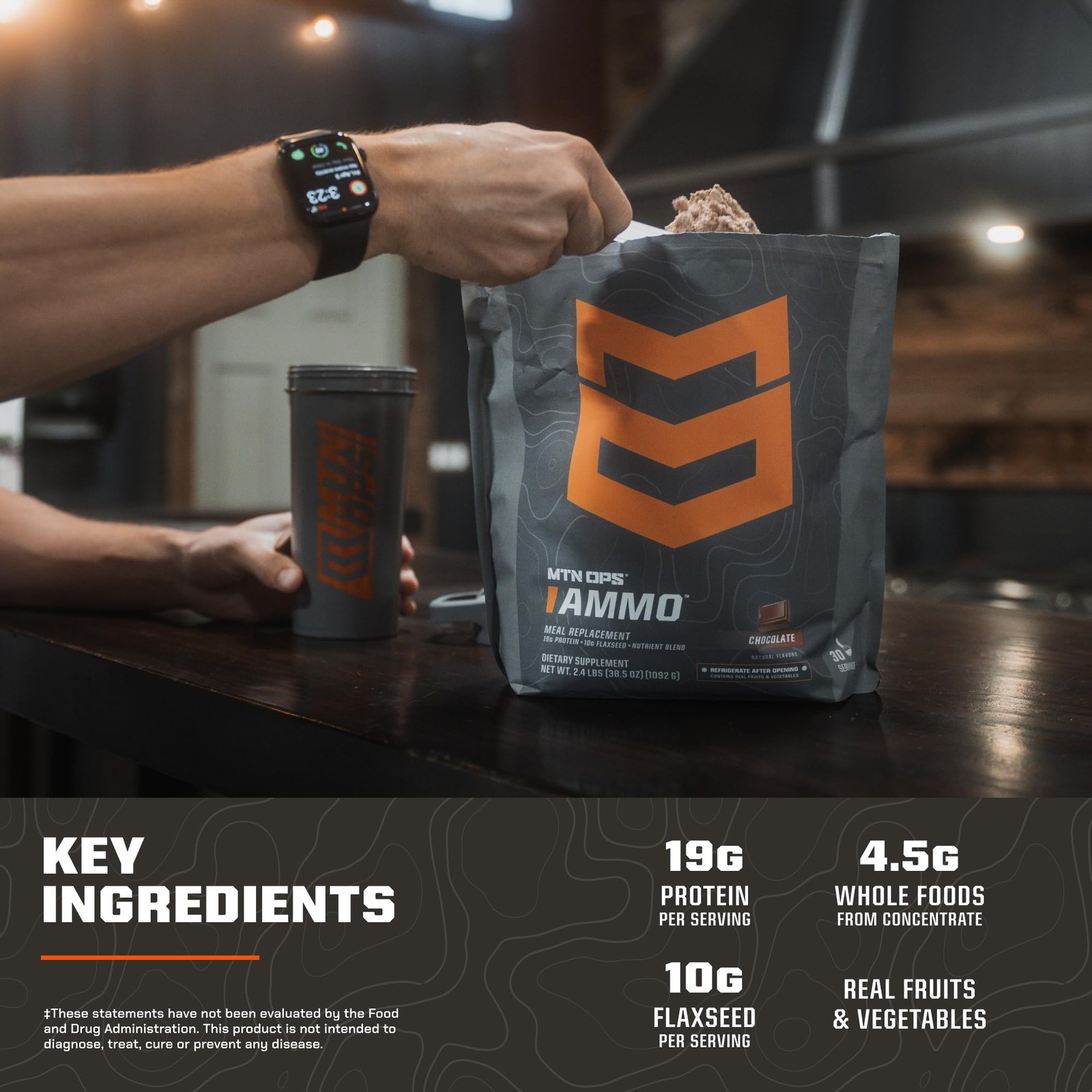 MTN OPS Ammo Meal Replacement Shake Powder – 19g Protein, 10g Flaxseed, 4.5g …