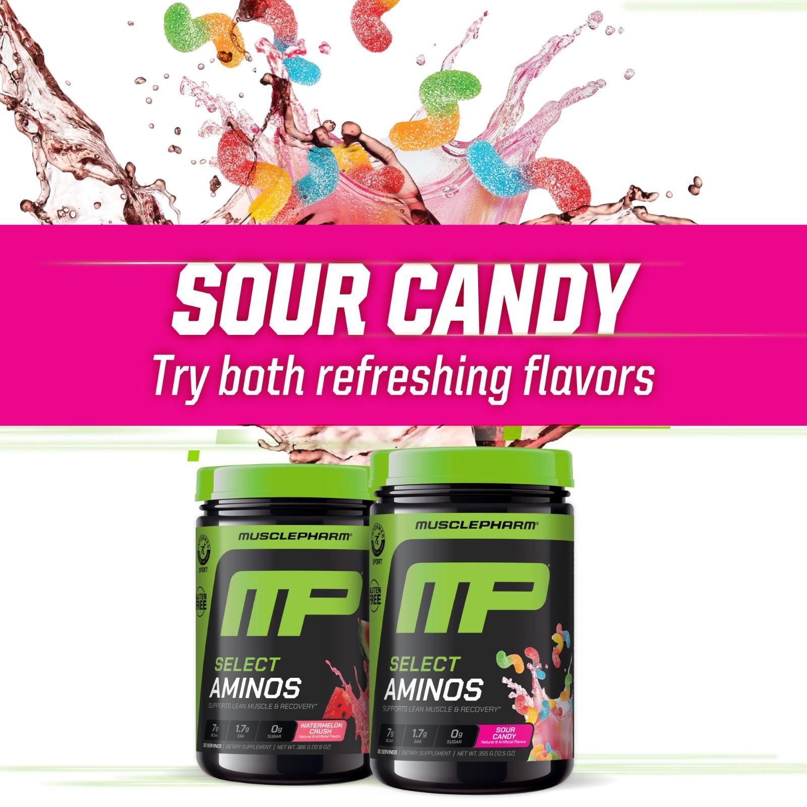 MusclePharm EAA + BCAAs, Post Workout Essential Amino Acids-Sour Candy Flavor