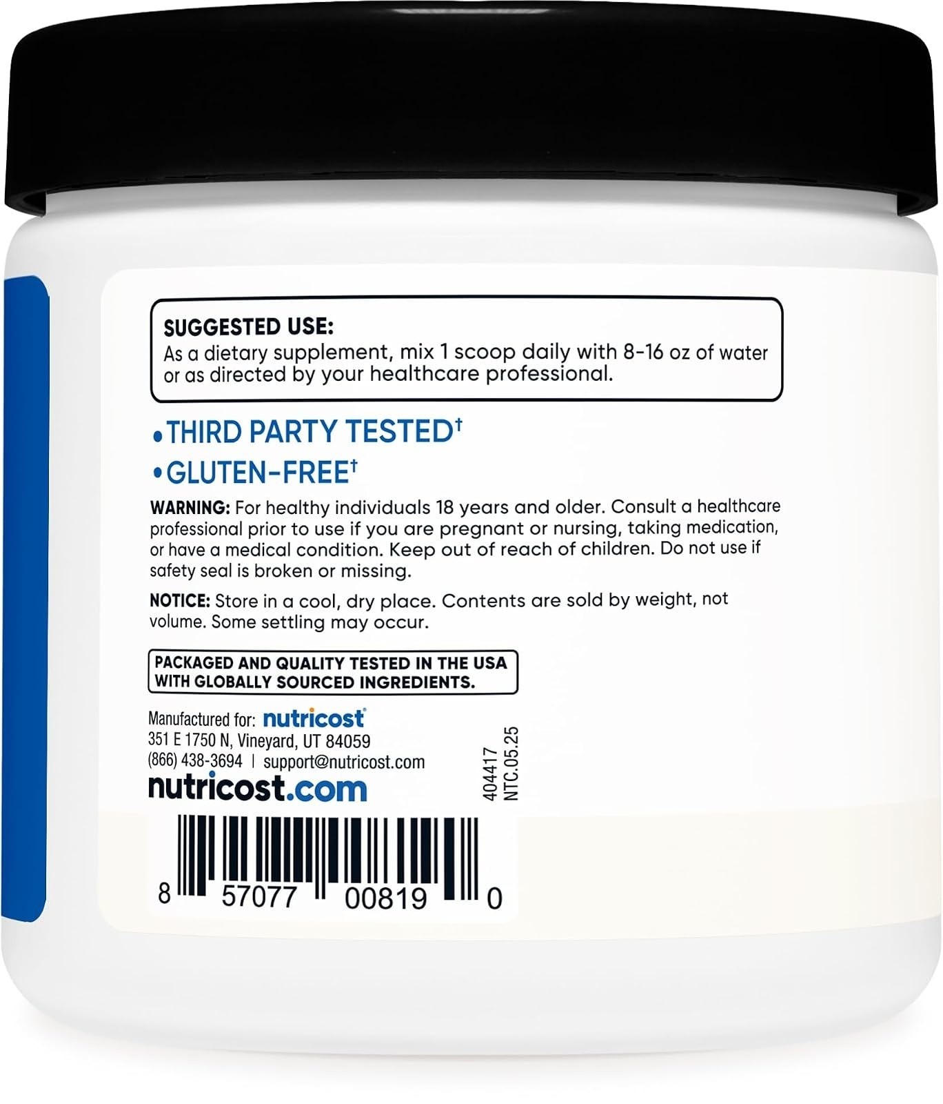 BCAA Powder (Unflavored, 30 Servings) – Vegetarian, Non-GMO, Gluten Free, Optima