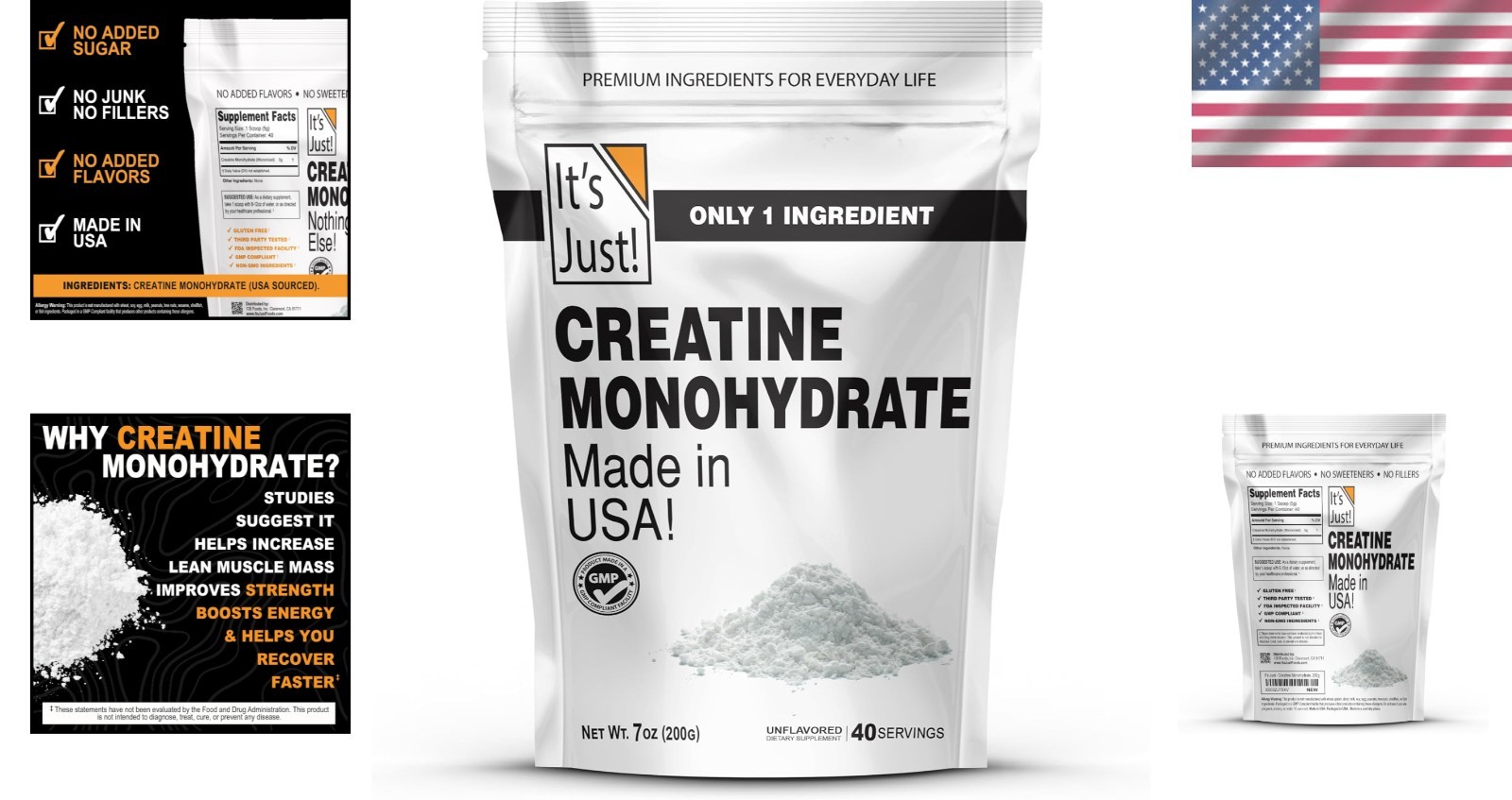 Unflavored Creatine Monohydrate, 200g – 3rd Party Tested, 100 servings Included