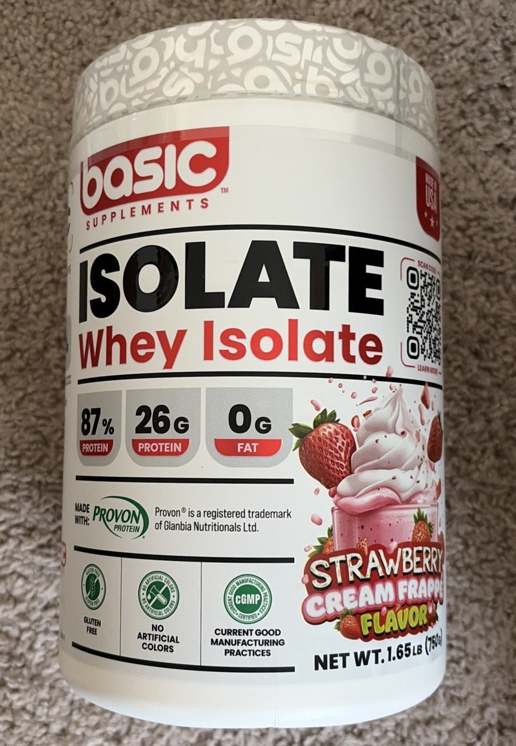 Basic Supplements Whey Protein Blend 1.65lb Strawberry Cream Frappe Exp 5/28