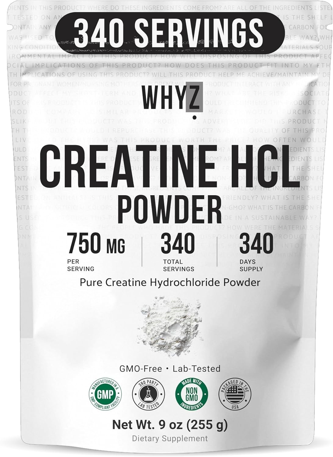 Whyz Pure Creatine HCL Powder Unflavored HCL Creatine Supplement Mix Non-GMO