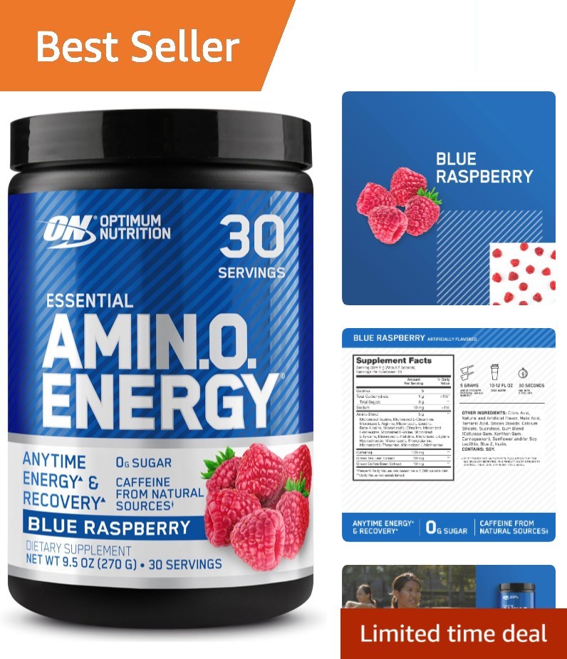 Pre Workout Energy Powder w. Green Tea & Coffee Extract – Blue Raspberry Flavor