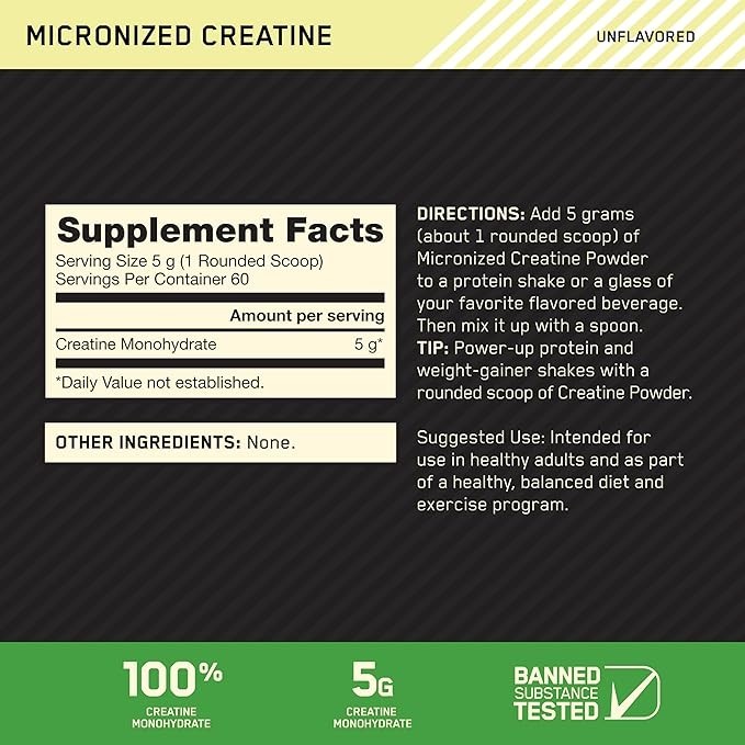 Optimum Nutrition Micronized Creatine Monohydrate Powder 60 Servings 5g