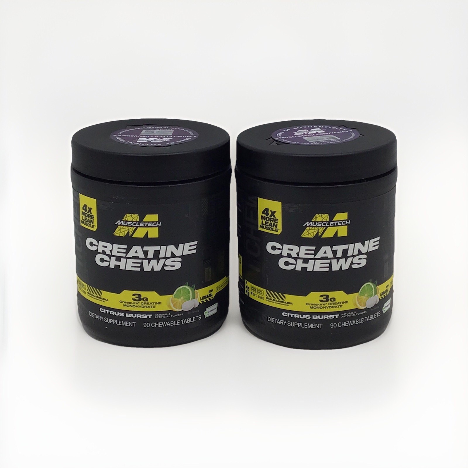 2X MUSCLE TECH CREATINE CHEWS CITRUS 90 CHEWABLE TABLETS EACH EXP 01/2027+
